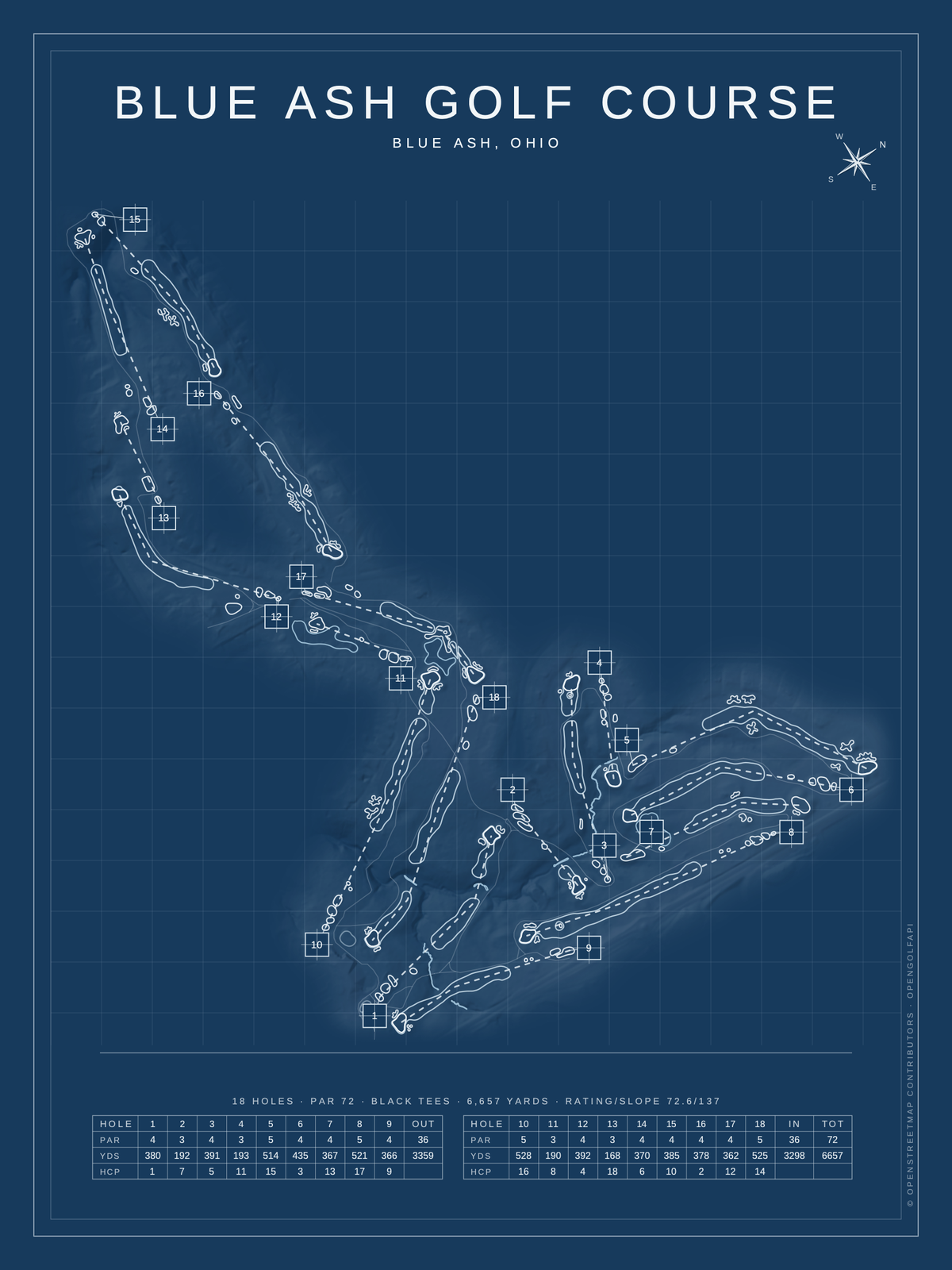 Blue Ash Golf Course map poster, Blueprint style, 12×16 / 18×24