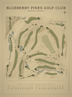 Blueberry Pines Golf Club course map poster, Vintage style, 12×16 / 18×24