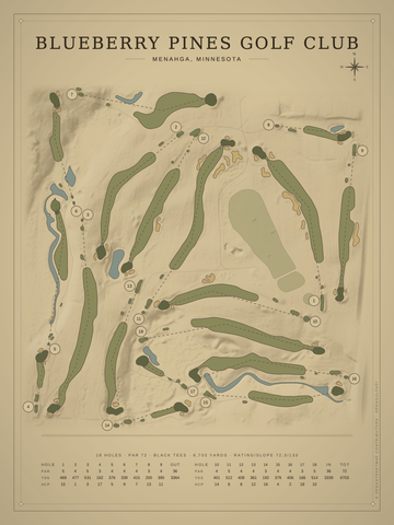 Blueberry Pines Golf Club Course Map poster