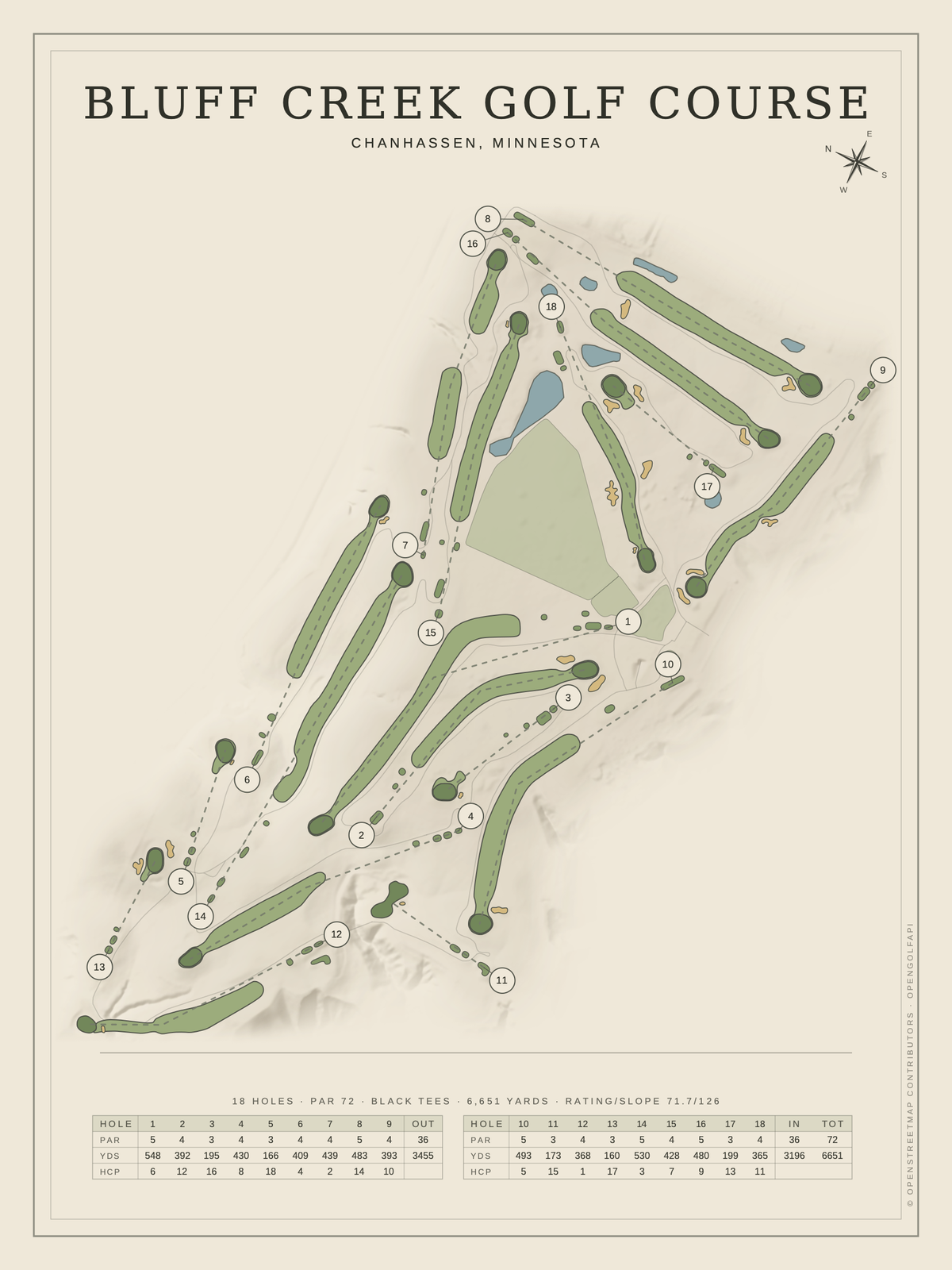 Bluff Creek Golf Course map poster, Classic style, 12×16 / 18×24