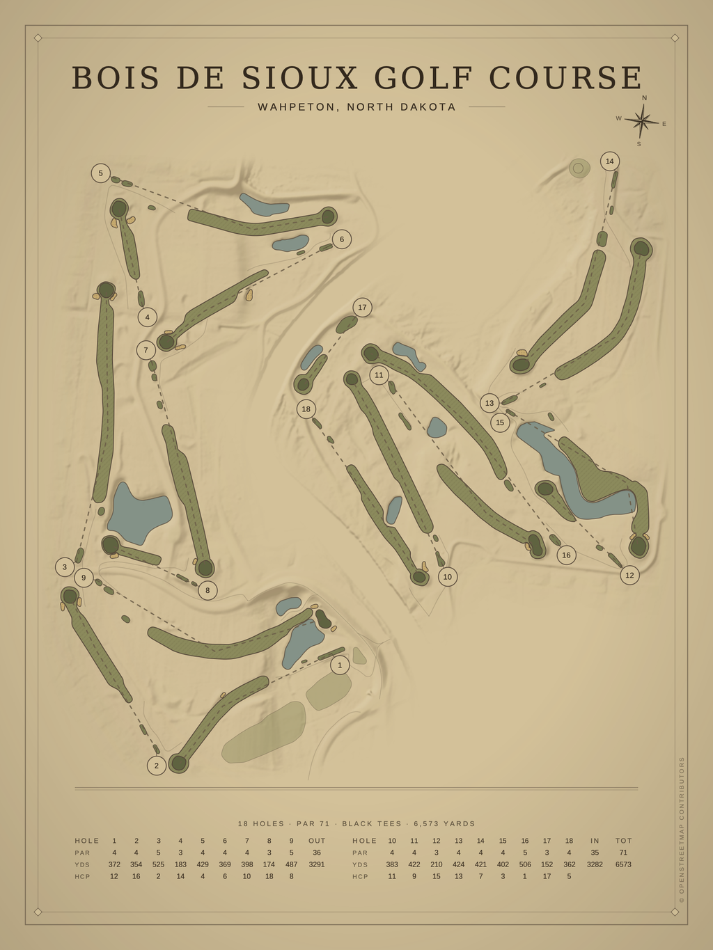Bois de Sioux Golf Course map poster, Vintage style, 12×16 / 18×24