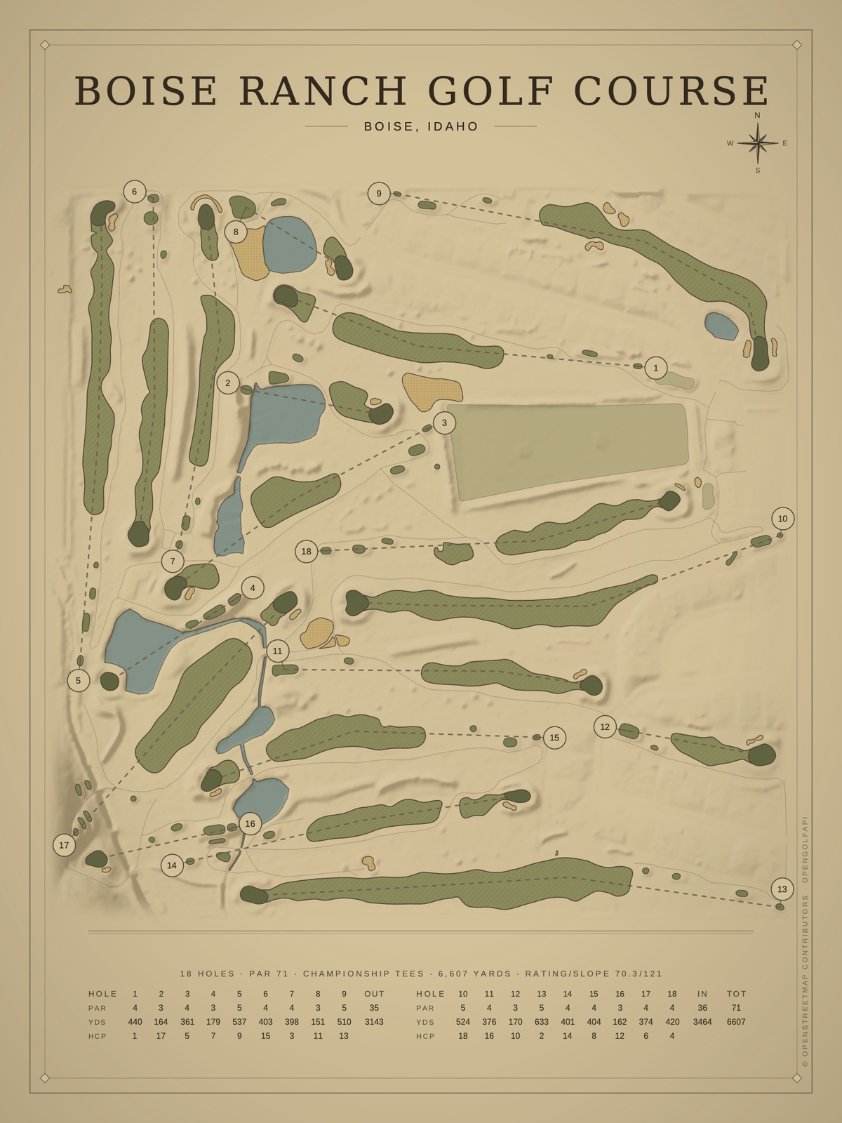 Boise Ranch Golf Course map poster, Vintage style, 12×16 / 18×24