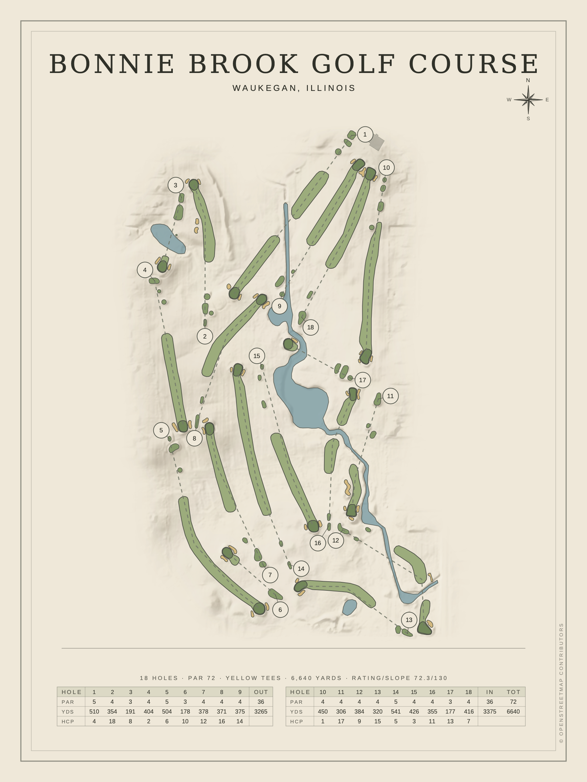 Bonnie Brook Golf Course map poster, Classic style, 12×16 / 18×24
