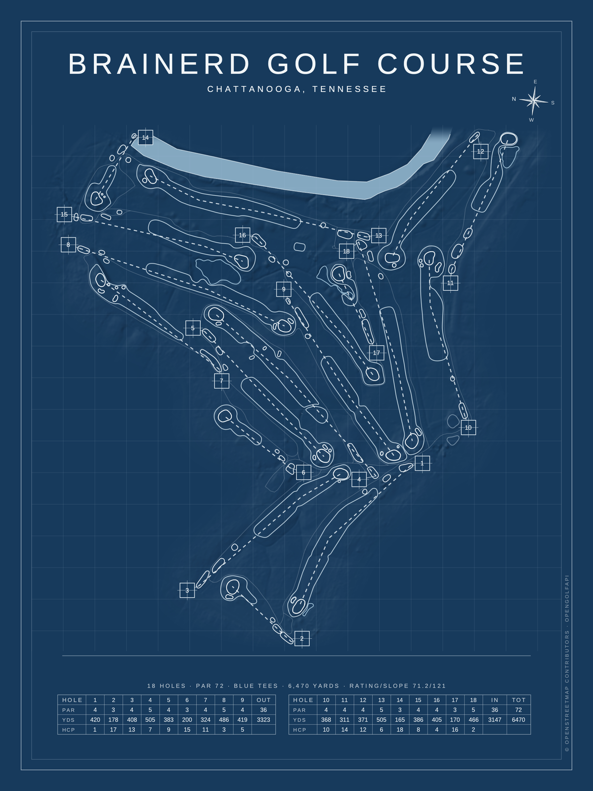 Brainerd Golf Course map poster, Blueprint style, 12×16 / 18×24