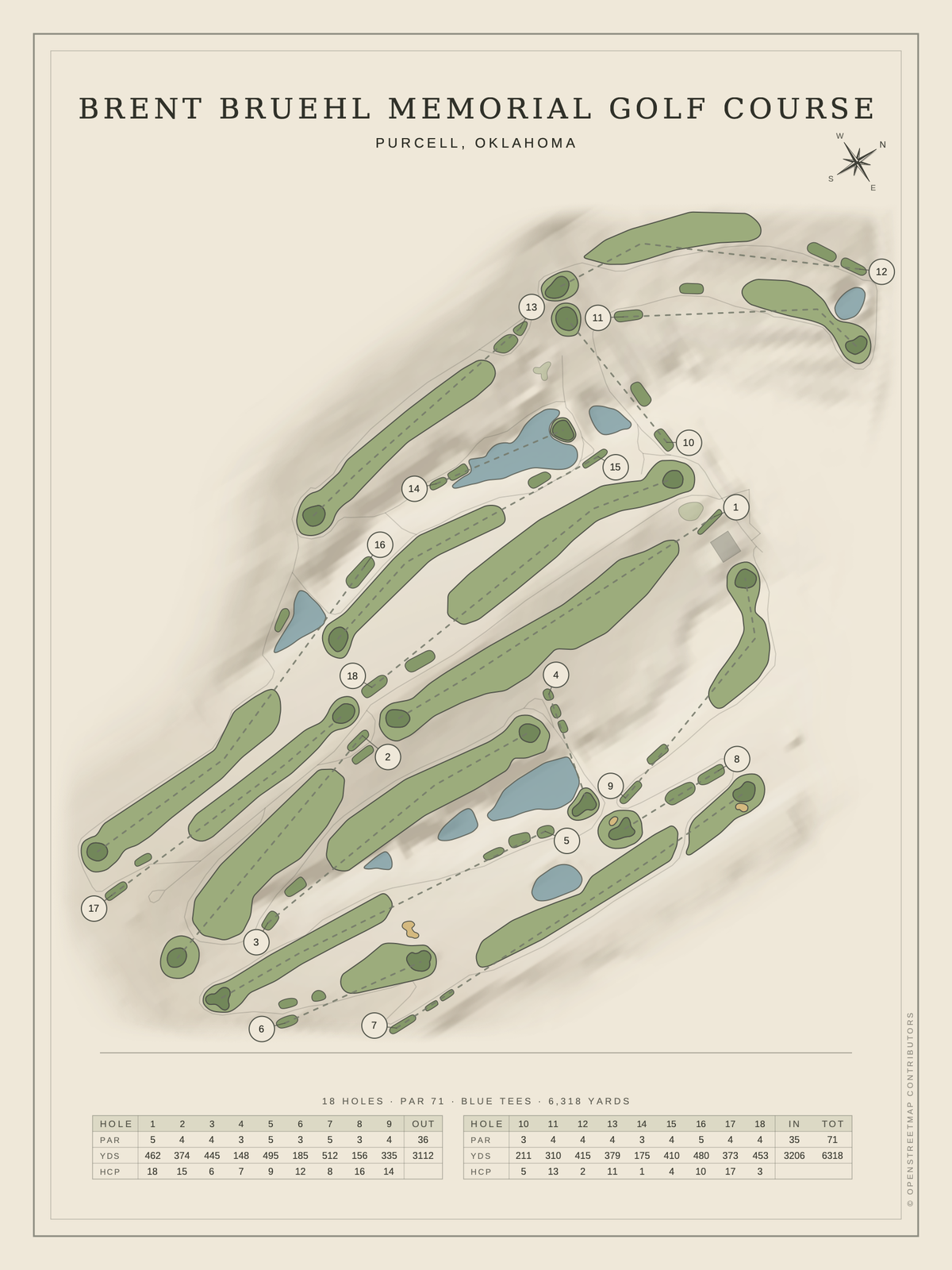 Brent Bruehl Memorial Golf Course map poster, Classic style, 12×16 / 18×24