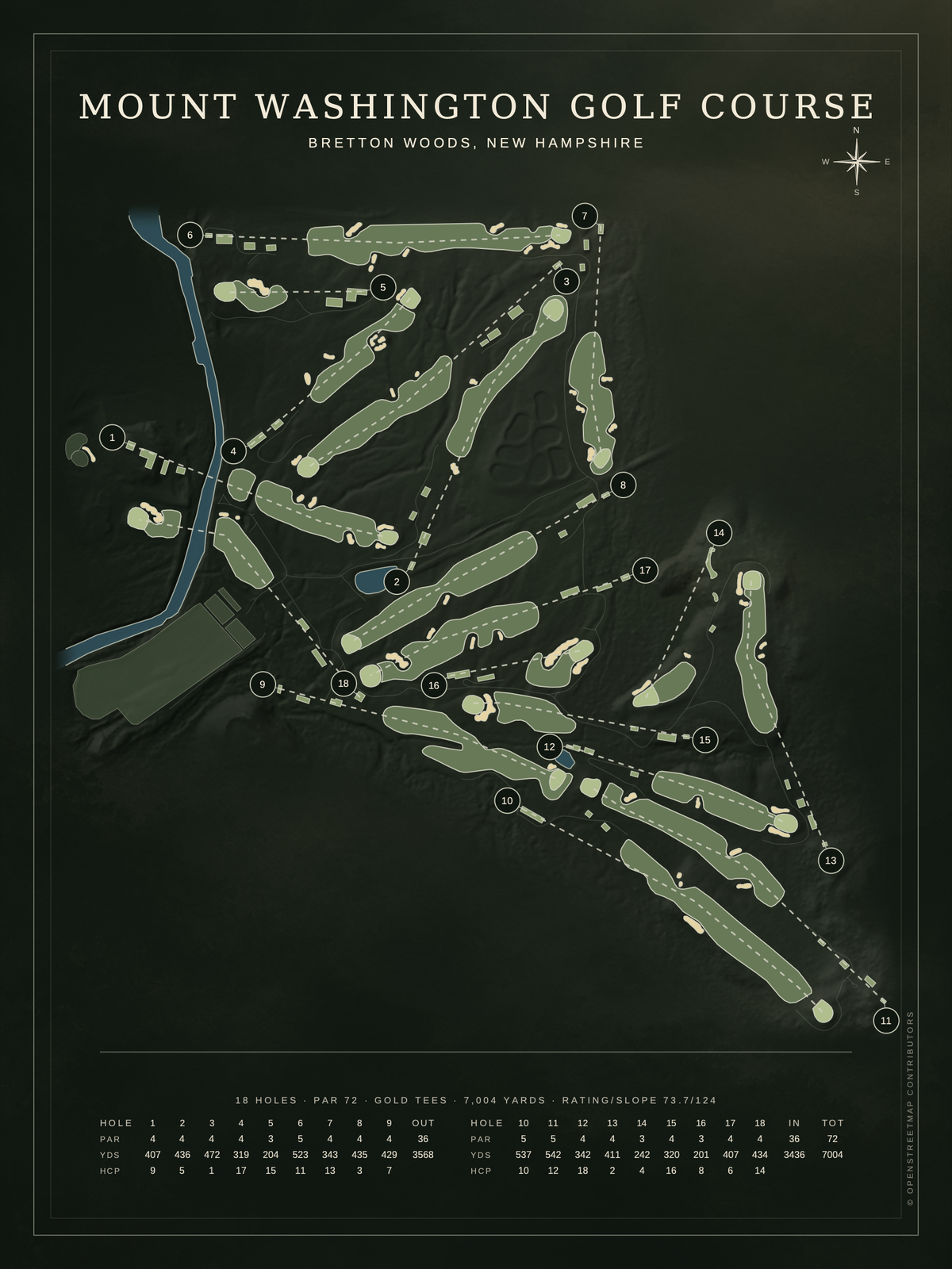Mount Washington Golf Course map poster, Architectural style, 12×16 / 18×24