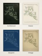 Mount Washington Golf Course map poster in four styles: Architectural, Classic, Blueprint and Vintage