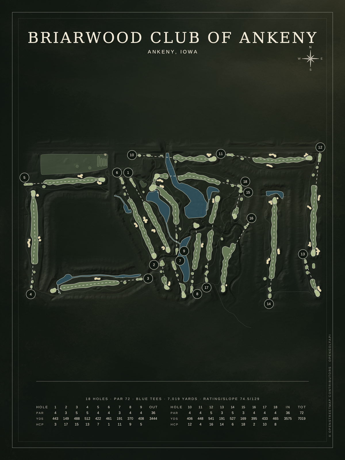 Briarwood Club of Ankeny course map poster, Architectural style, 12×16 / 18×24