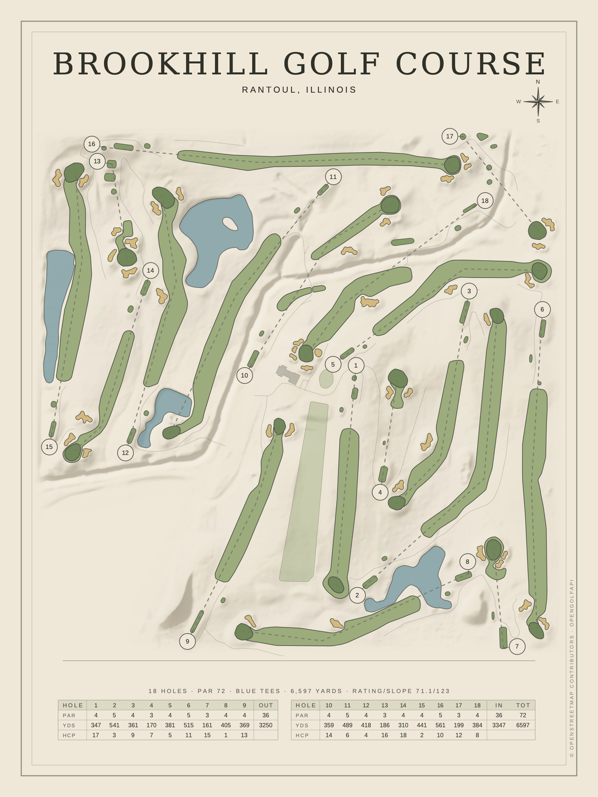 Brookhill Golf Course map poster, Classic style, 12×16 / 18×24