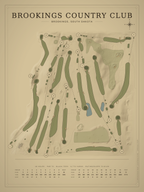 Brookings Country Club course map poster, Vintage style, 12×16 / 18×24