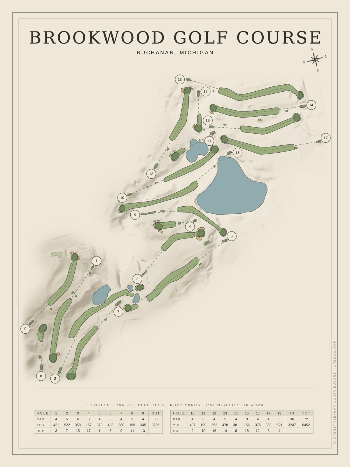 Brookwood Golf Course map poster, Classic style, 12×16 / 18×24