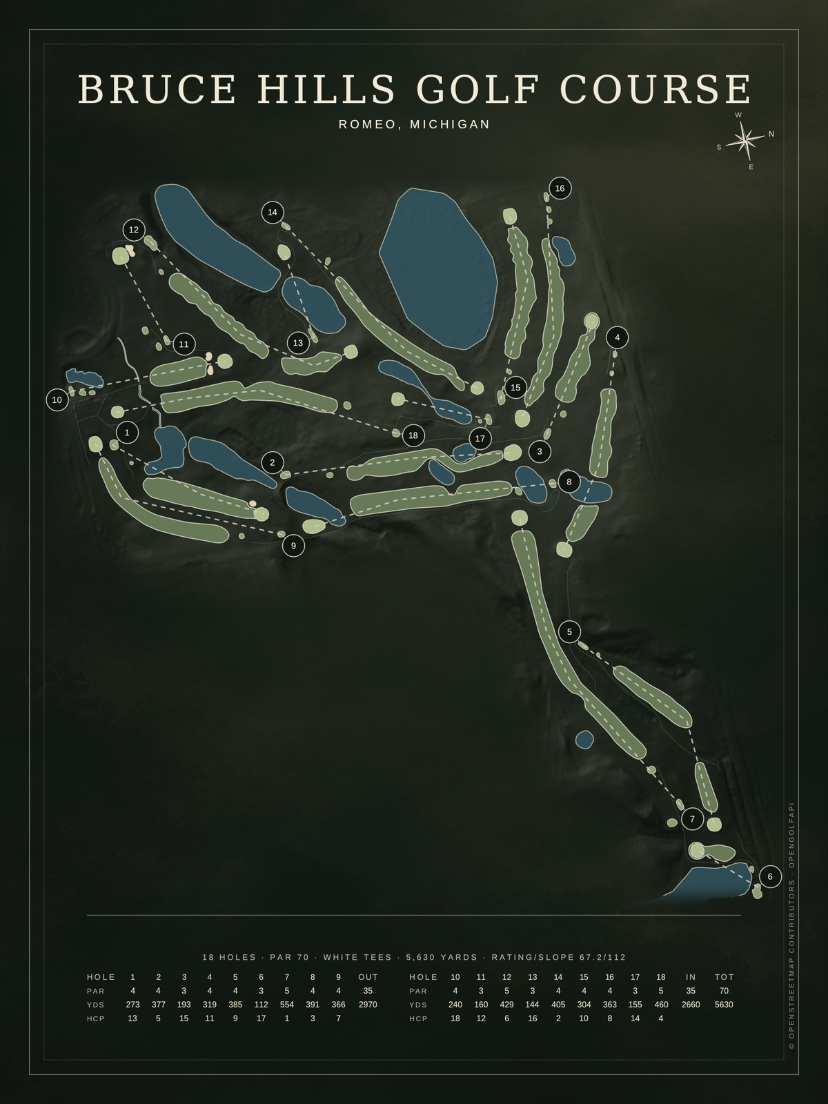 Bruce Hills Golf Course map poster, Architectural style, 12×16 / 18×24