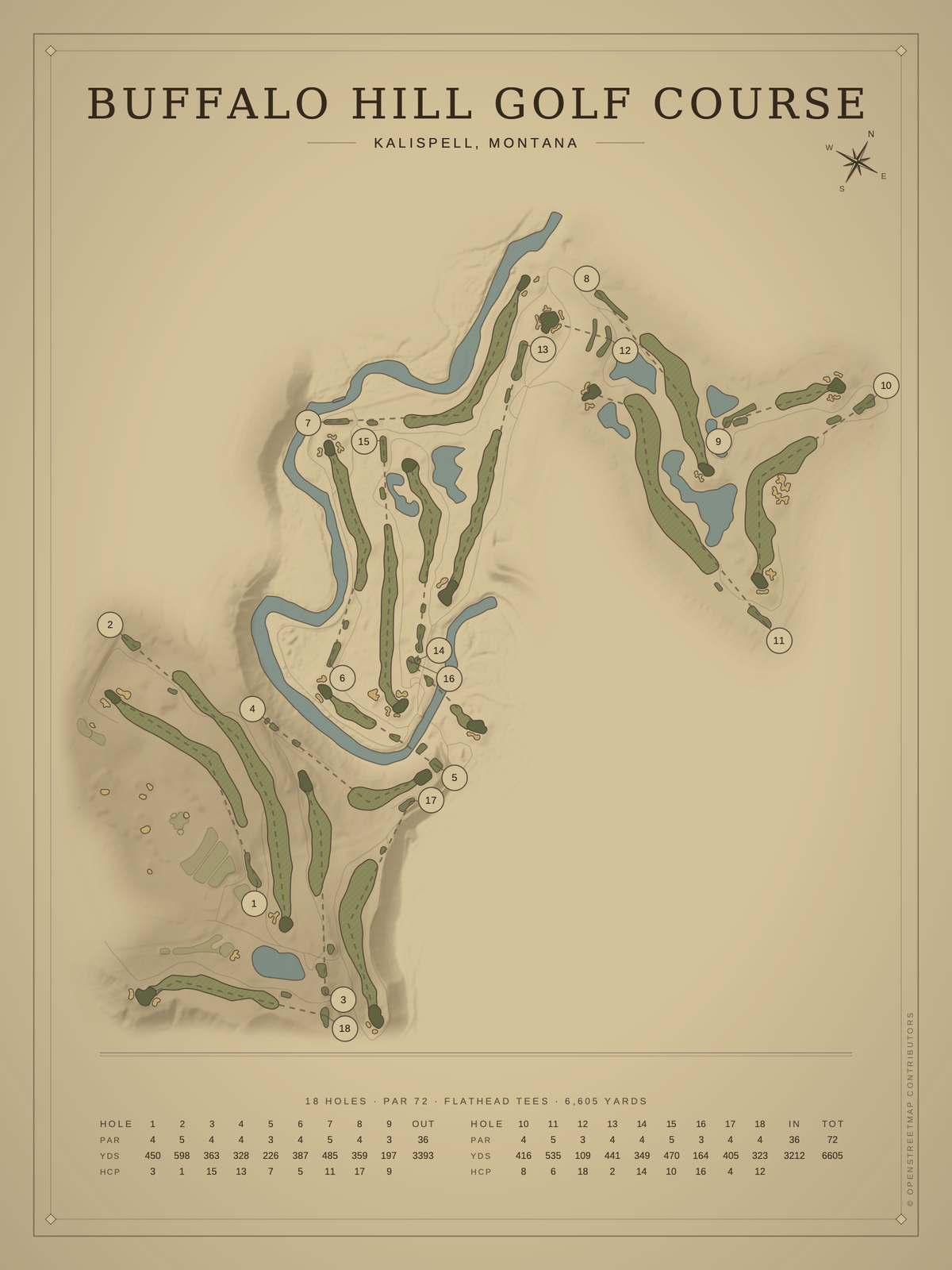 Buffalo Hill Golf Course map poster, Vintage style, 12×16 / 18×24