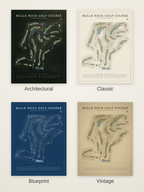 Bulle Rock Golf Course map poster in four styles: Architectural, Classic, Blueprint and Vintage