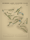 Burden Lake Country Club course map poster, Vintage style, 12×16 / 18×24