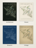 Burden Lake Country Club course map poster in four styles: Architectural, Classic, Blueprint and Vintage