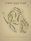 C-Way Golf Club course map poster, Vintage style, 12×16 / 18×24