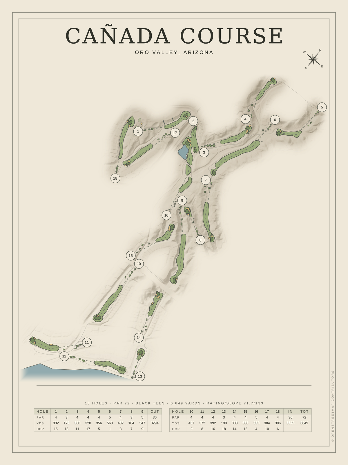 Cañada Course map poster, Classic style, 12×16 / 18×24