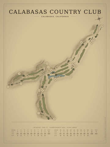 Calabasas Country Club Course Map poster