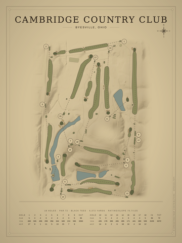 Cambridge Country Club Course Map poster