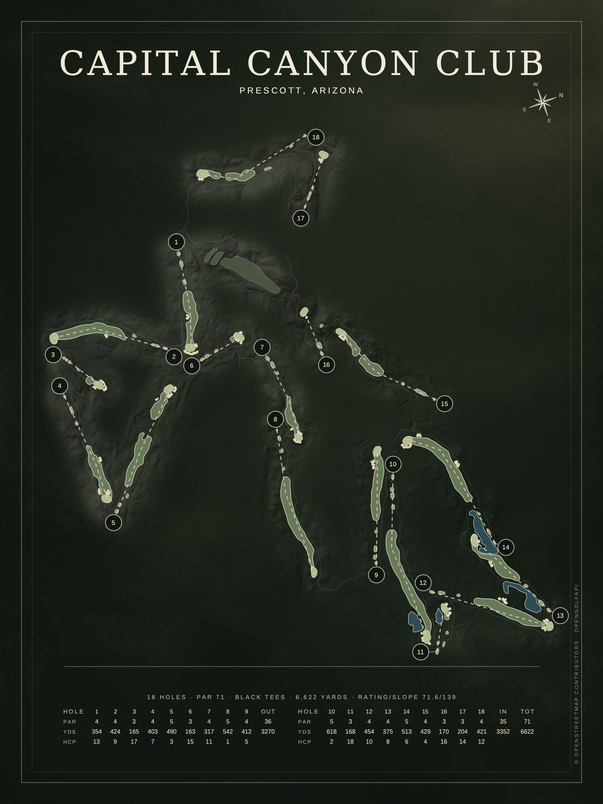 Capital Canyon Club course map poster, Architectural style, 12×16 / 18×24