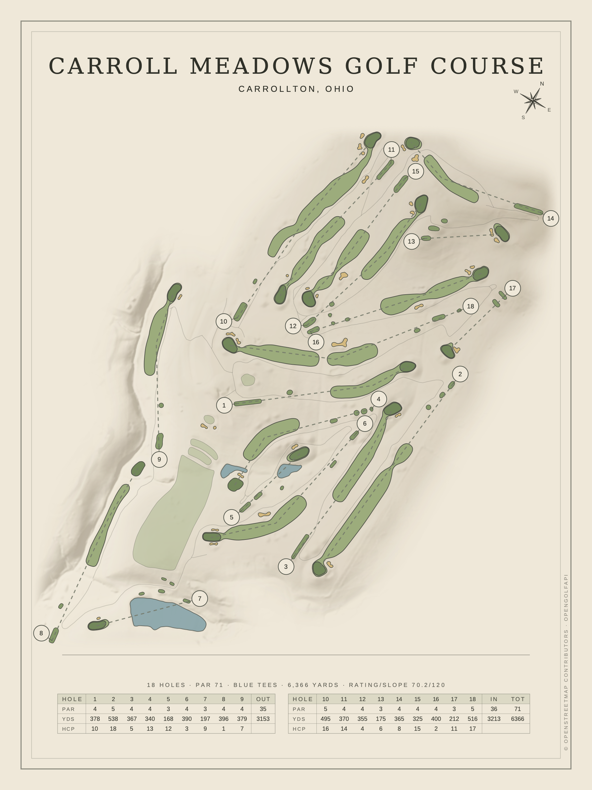 Carroll Meadows Golf Course map poster, Classic style, 12×16 / 18×24