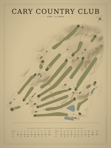 Cary Country Club Course Map poster