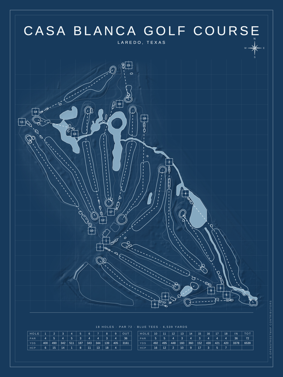 Casa Blanca Golf Course map poster, Blueprint style, 12×16 / 18×24