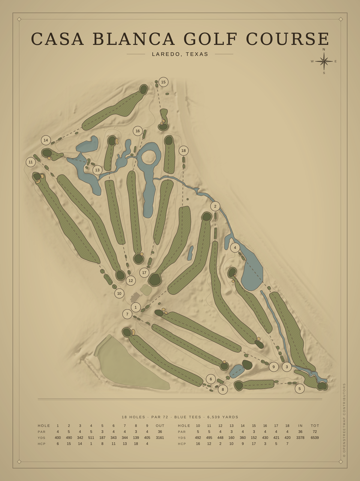 Casa Blanca Golf Course map poster, Vintage style, 12×16 / 18×24