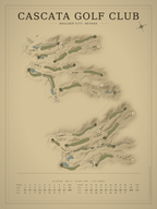 Cascata Golf Club course map poster, Vintage style, 12×16 / 18×24