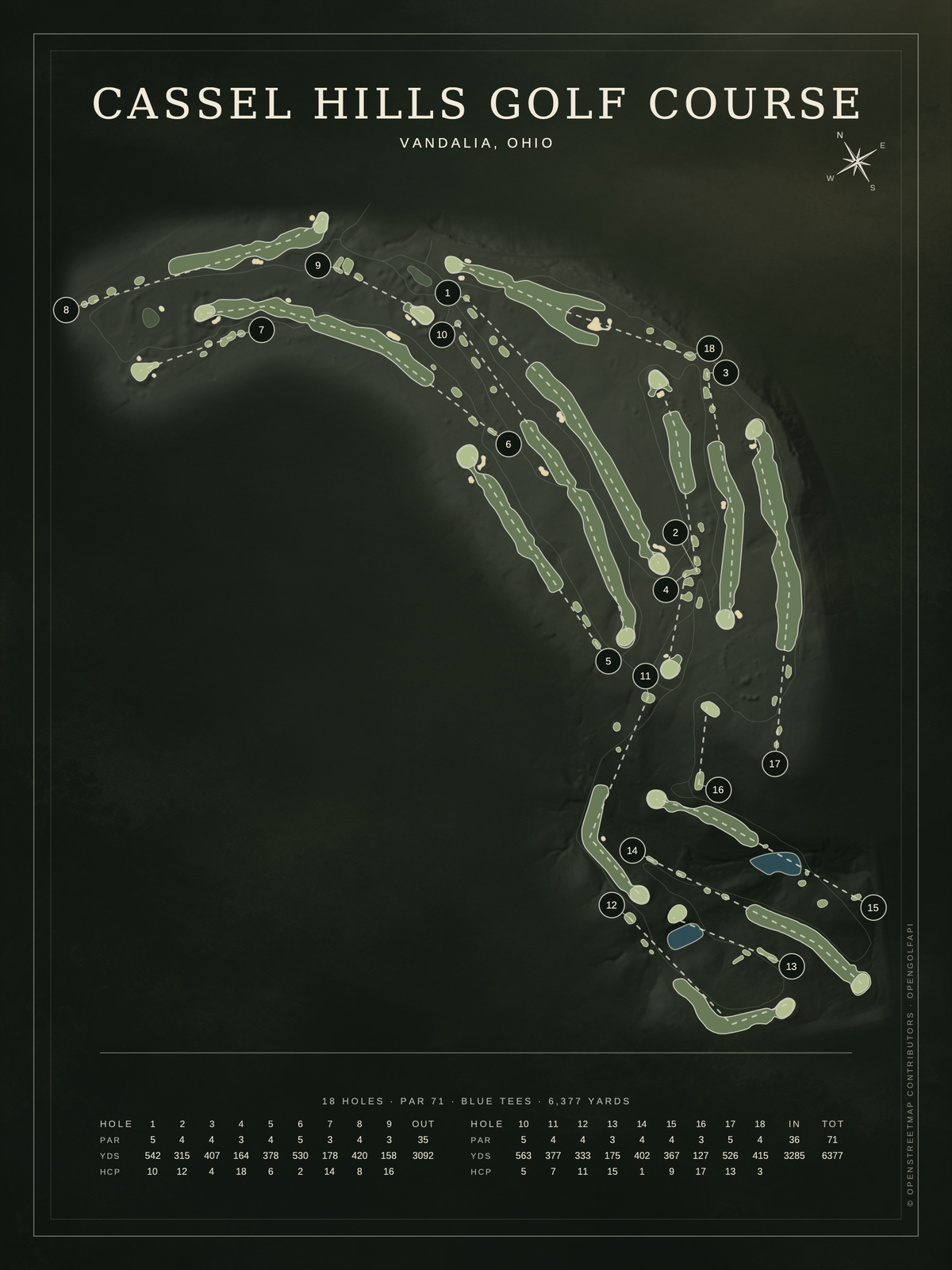 Cassel Hills Golf Course map poster, Architectural style, 12×16 / 18×24