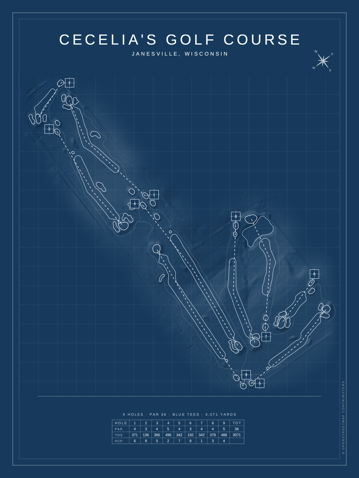 CeCelia's Golf Course map poster, Blueprint style, 12×16 / 18×24