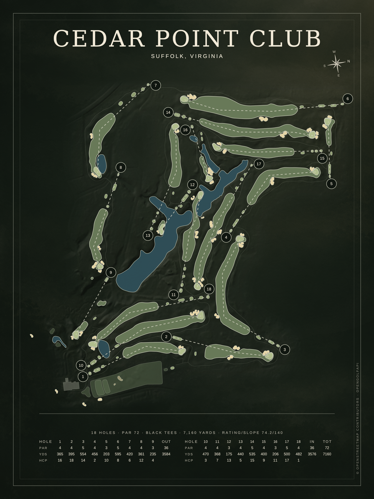 Cedar Point Club course map poster, Architectural style, 12×16 / 18×24