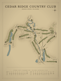 Cedar Ridge Country Club course map poster, Vintage style, 12×16 / 18×24