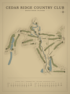 Cedar Ridge Country Club course map poster, Vintage style, 12×16 / 18×24