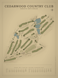 Cedarwood Country Club course map poster, Vintage style, 12×16 / 18×24