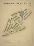 Cedarwood Country Club course map poster, Vintage style, 12×16 / 18×24