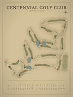 Centennial Golf Club course map poster, Vintage style, 12×16 / 18×24