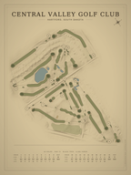 Central Valley Golf Club course map poster, Vintage style, 12×16 / 18×24