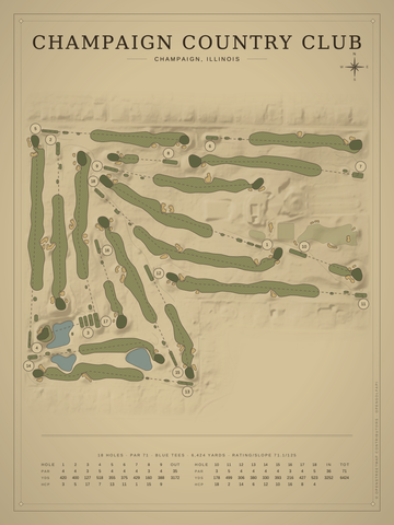 Champaign Country Club Course Map poster
