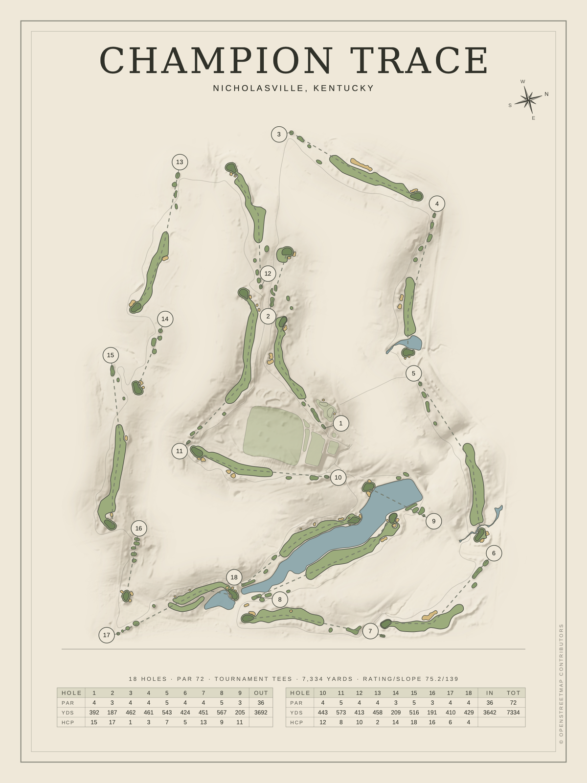 Champion Trace course map poster, Classic style, 12×16 / 18×24