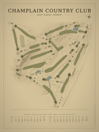 Champlain Country Club course map poster, Vintage style, 12×16 / 18×24