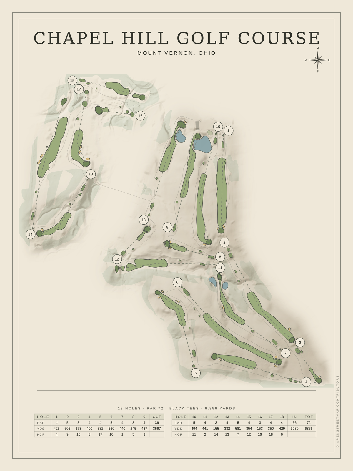 Chapel Hill Golf Course map poster, Classic style, 12×16 / 18×24