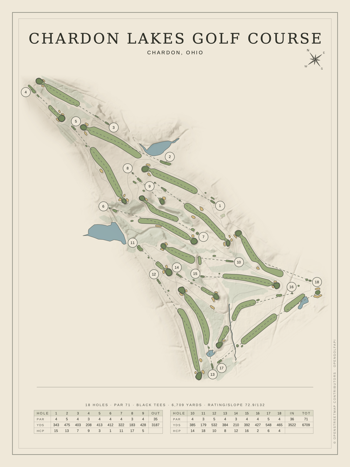 Chardon Lakes Golf Course map poster, Classic style, 12×16 / 18×24