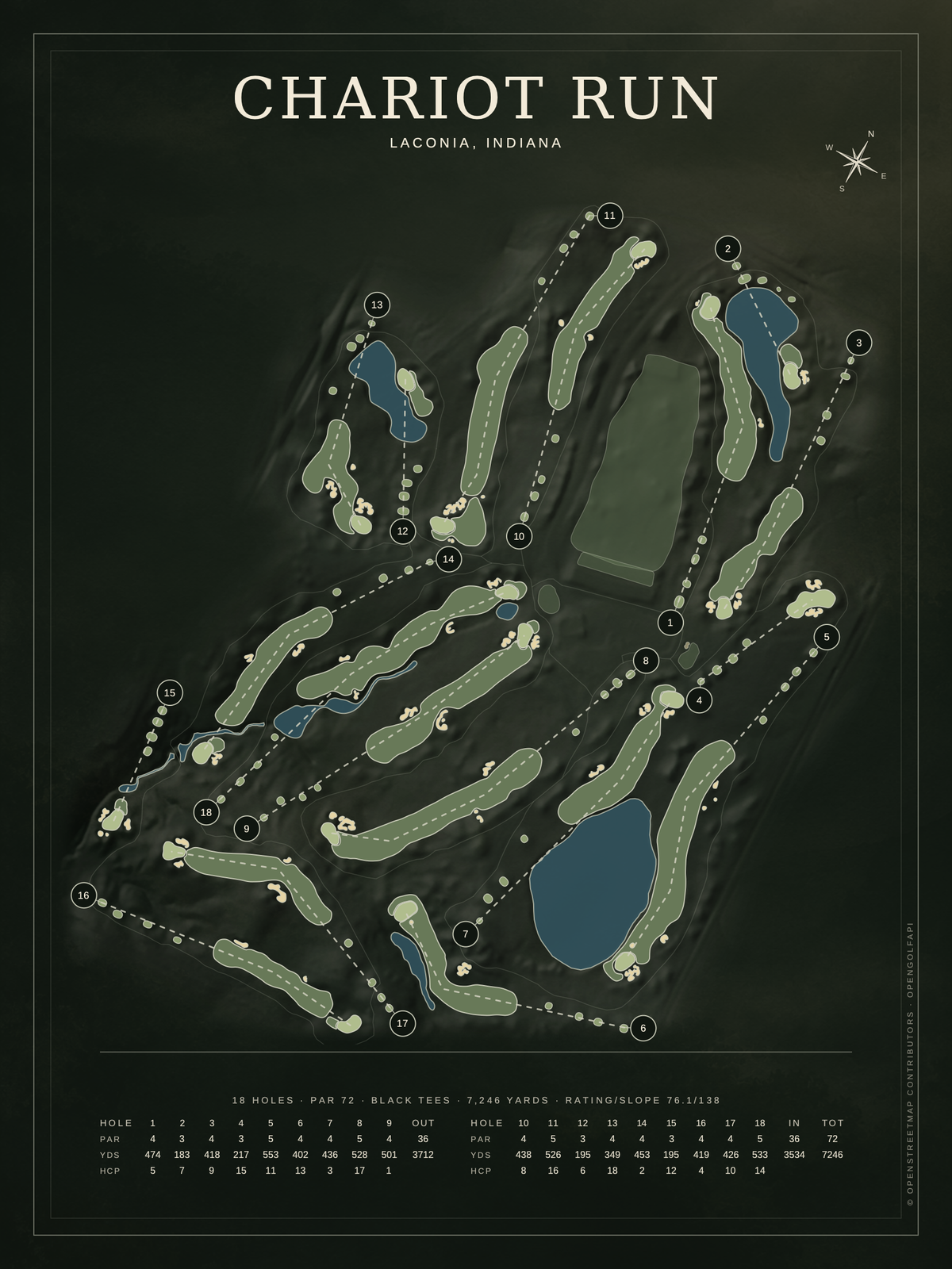 Chariot Run course map poster, Architectural style, 12×16 / 18×24