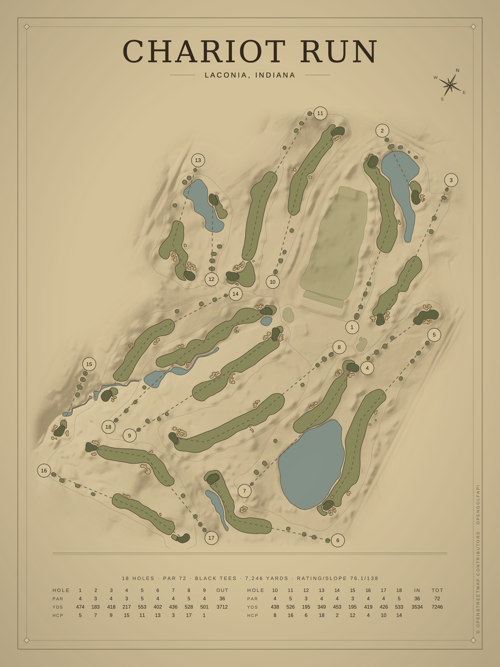 Chariot Run course map poster, Vintage style, 12×16 / 18×24