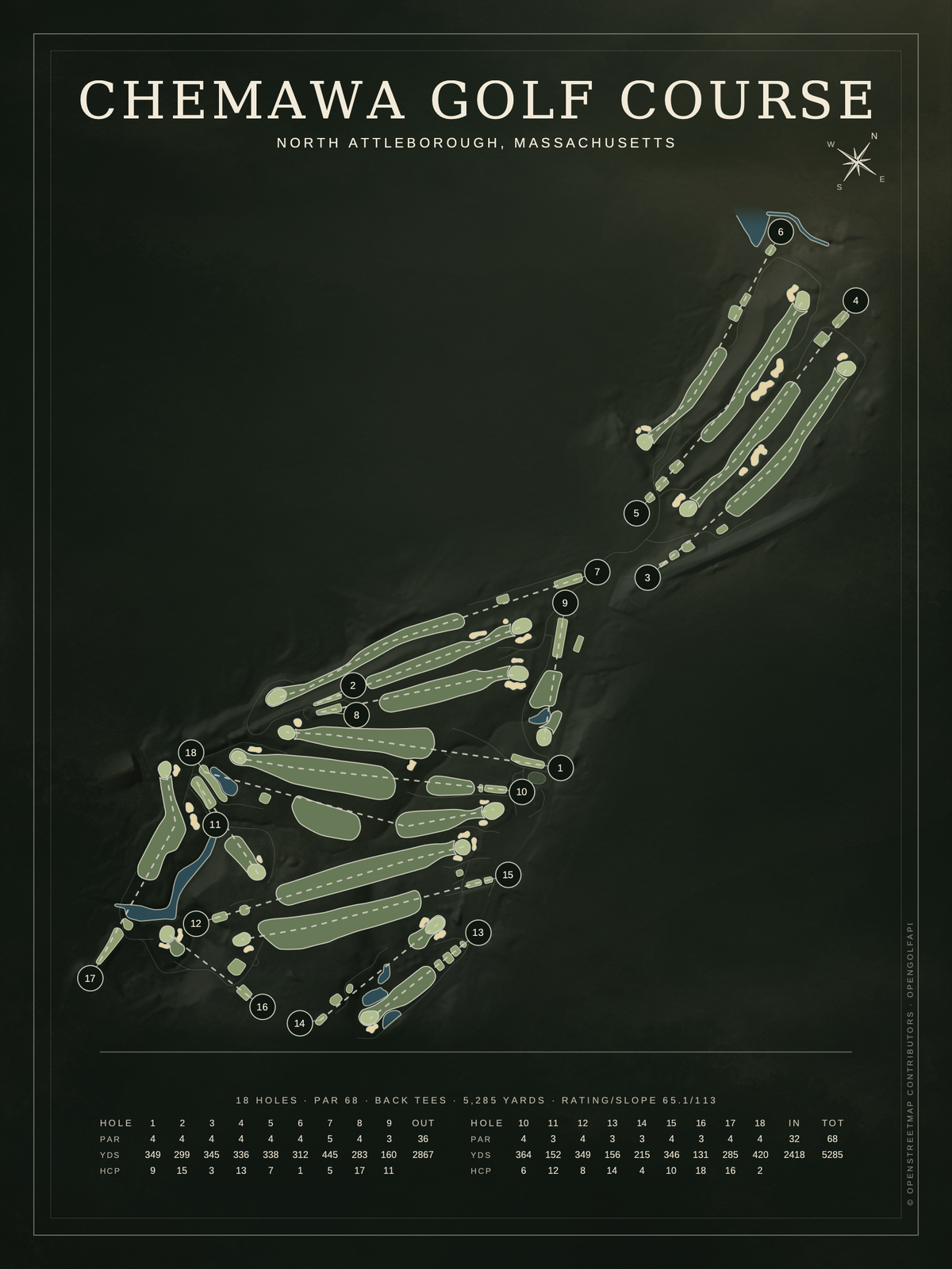 Chemawa Golf Course map poster, Architectural style, 12×16 / 18×24