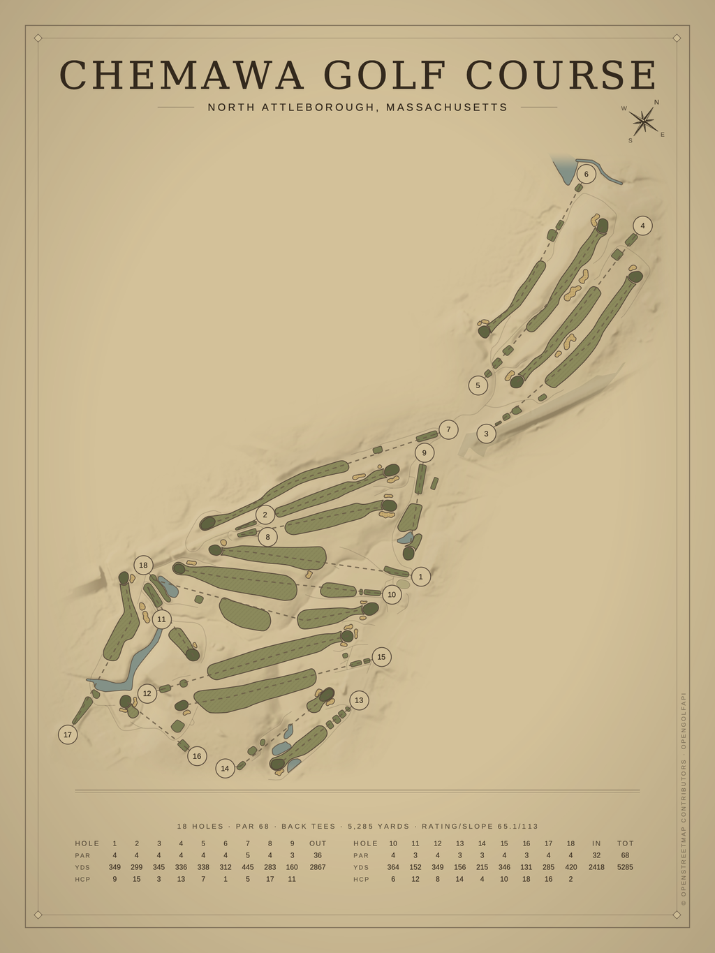 Chemawa Golf Course map poster, Vintage style, 12×16 / 18×24