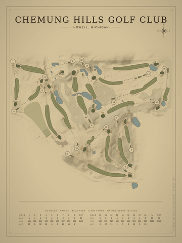 Chemung Hills Golf Club Course Map poster