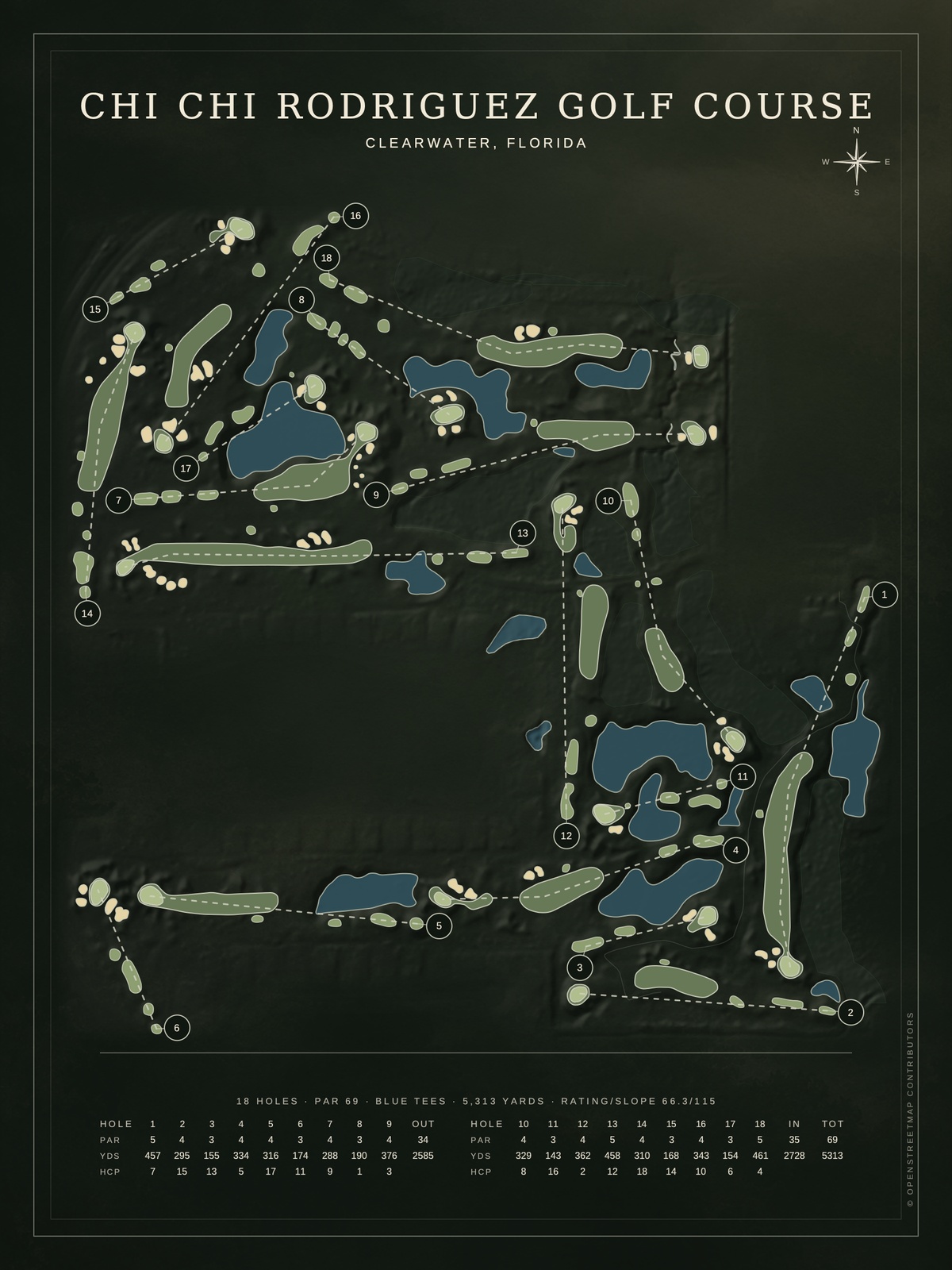 Chi Chi Rodriguez Golf Course map poster, Architectural style, 12×16 / 18×24